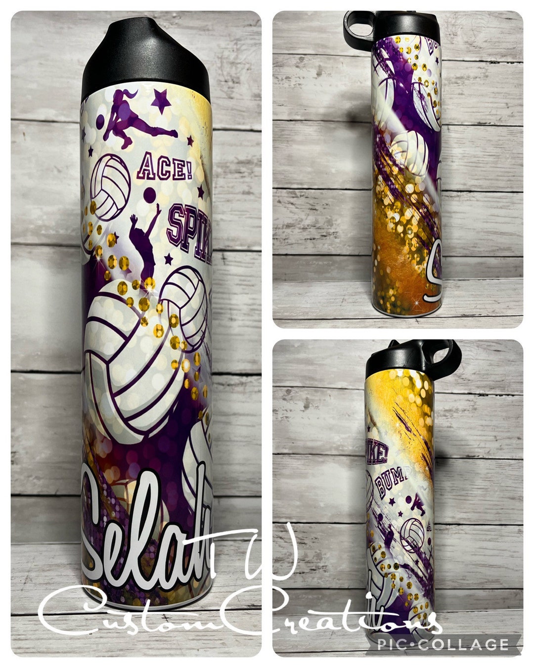 Volleyball Tumbler, Volleyball Waterbottle, Purple & Gold Volleyball