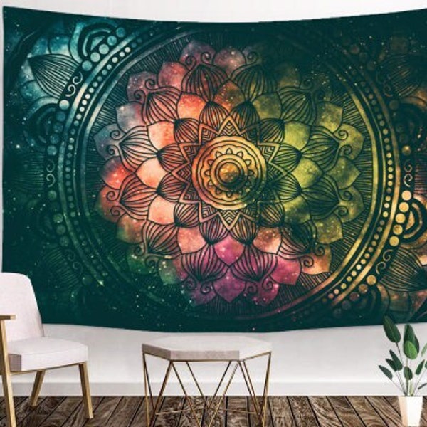 Trippy Tapestry Mandala Tapestry with Bonus 3ct Lavender Incense and Burner 60in by 84in Indie Hippie Trippy Meditation Chakra Witchy Lotus