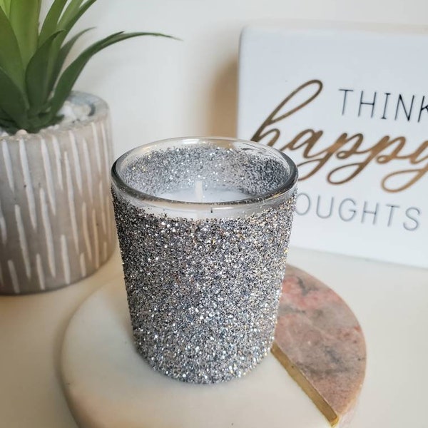 12ct Silver Glitter Sparkly Votives Wedding Decor Silver Candle Tealight Votive Candle