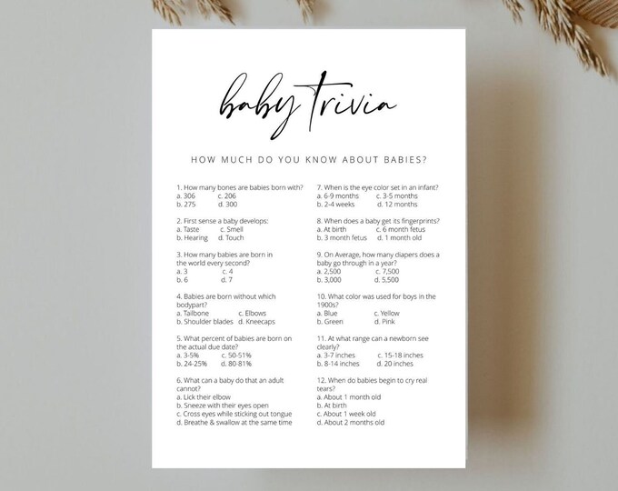 Editable Baby Trivia Quiz Game Printable Baby Shower Game Etsy Canada