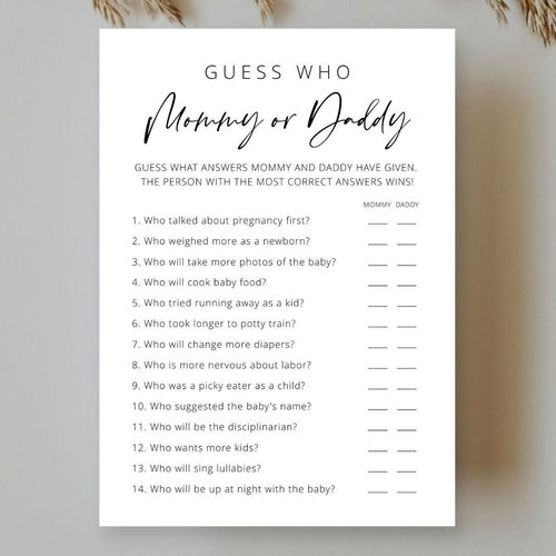 Guess Who Mommy or Daddy Mom or Dad Printable Baby Shower - Etsy