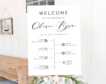 ADELE Minimalist Wedding Timeline Sign Template, Wedding Itinerary Template, Welcome Wedding Sign Timeline, Timeline Wedding Template 80