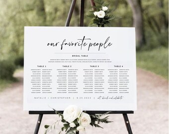 TARA Minimalist Wedding Seating Chart Template Printable, Seating Chart Wedding Template with Bridal Party, Seating Chart Sign Wedding 84