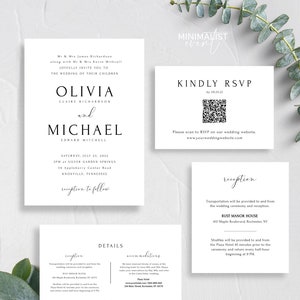 CLARA Wedding Invitation Template Download, Minimalist Wedding Invitation Set, Wedding Invitation with RSVP and Details Card Printable 206