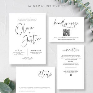 ELLA Minimalist Wedding Invitation Template Set, RSVP Cards QR Code, Modern Wedding Template Download, Instant Download, Printable 102B