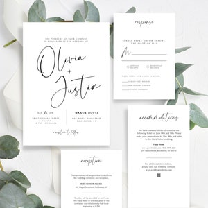 ELLA Minimalist Wedding Invitation Template Set, 100% Editable Invitations, Modern Wedding Template Download, Instant Download, Printable 3