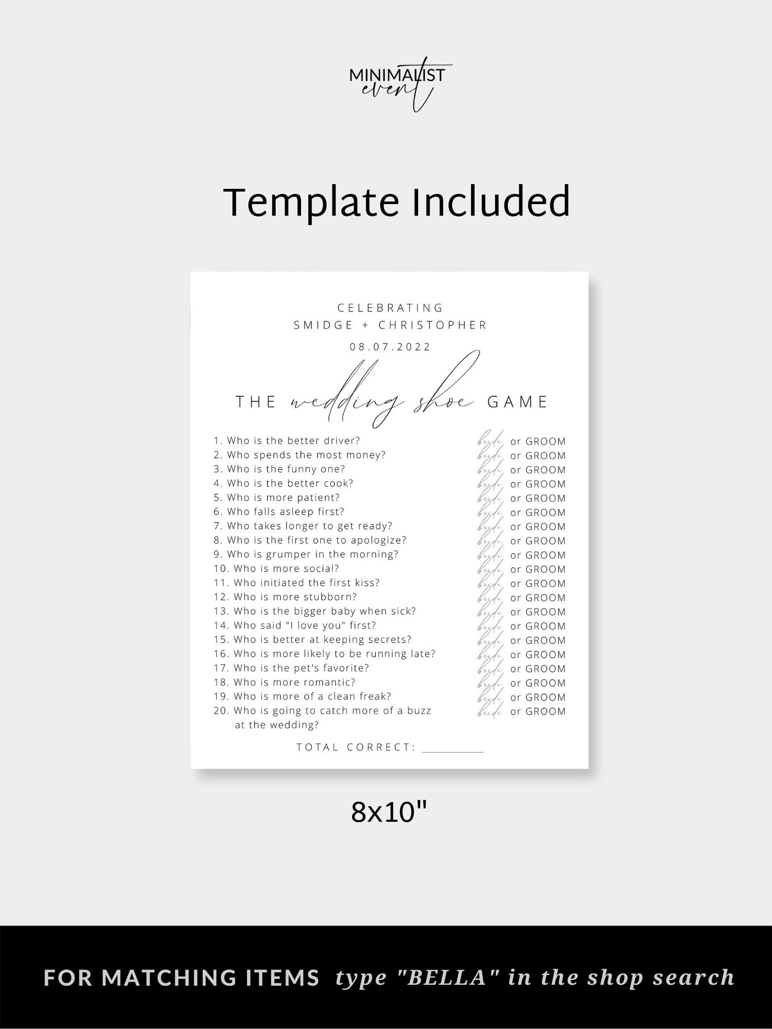 BELLA Bridal Shower Shoe Game Template Wedding Shoe Game Etsy