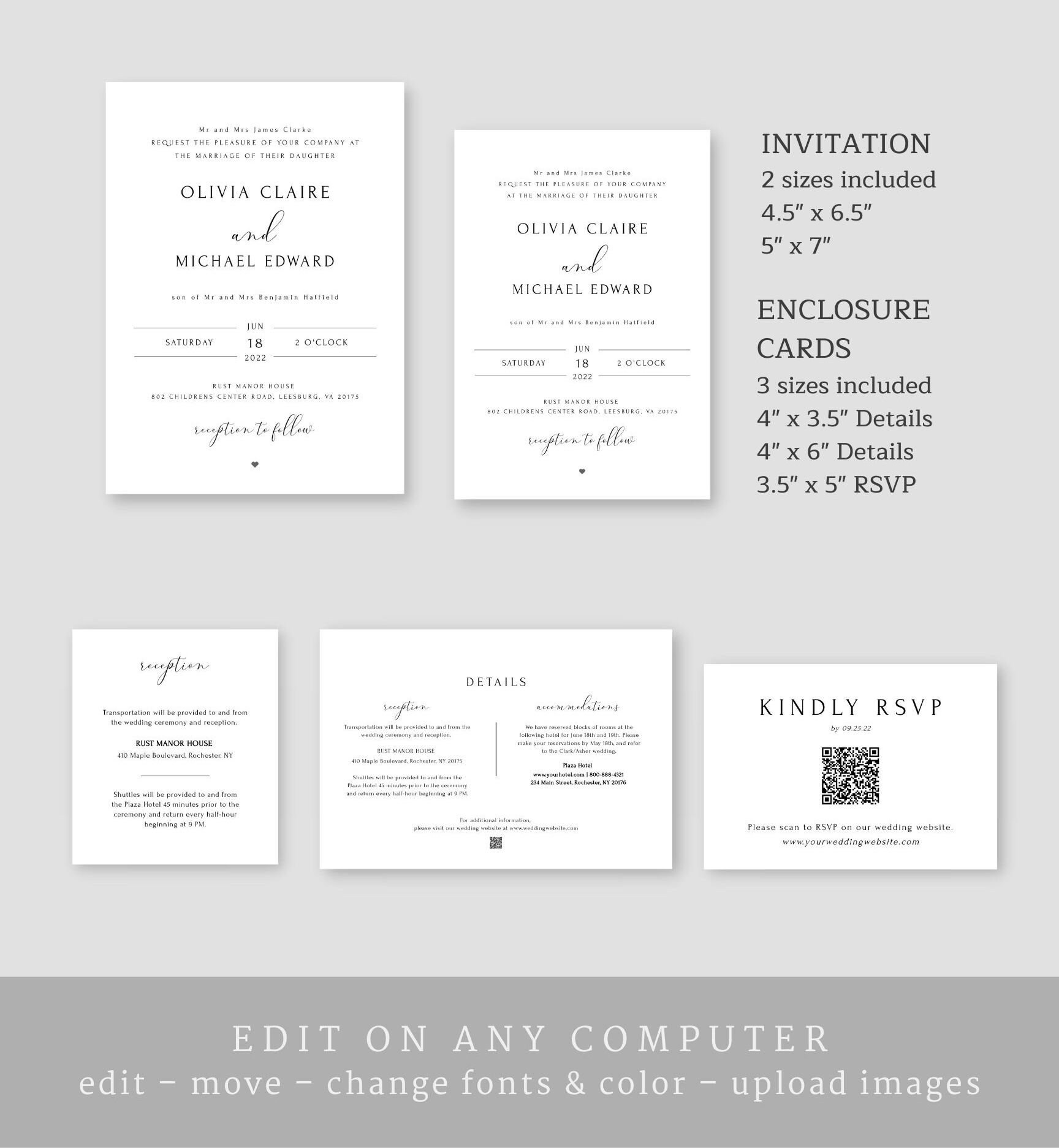 CLARA Wedding Invitation Template Set Wedding Invitation With Etsy