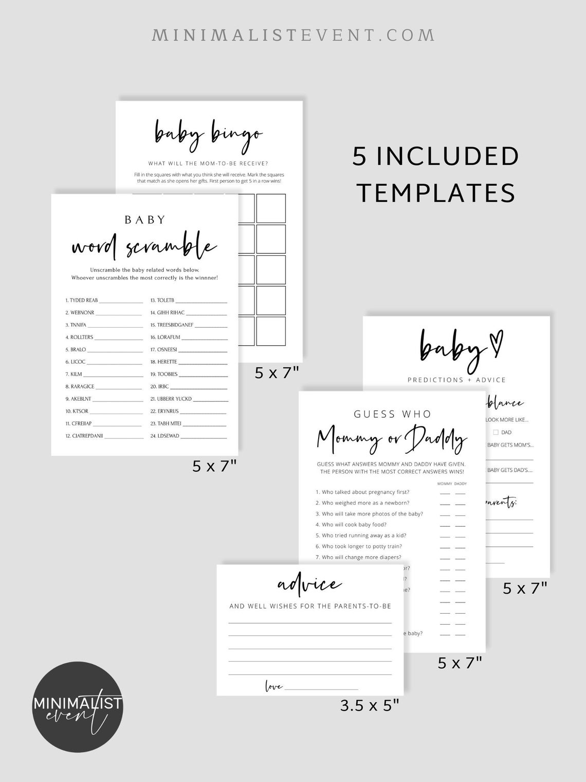 CARLY Baby Shower Game Bundle Printable Baby Shower Games Etsy