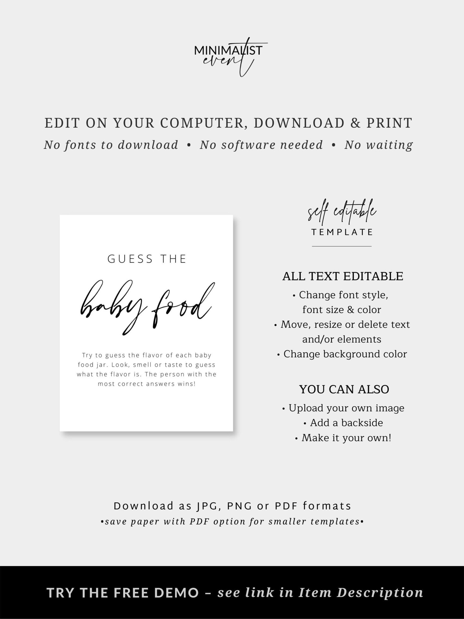 TARA Baby Shower Guess the Baby Food Game, Baby Shower Babies Food Game