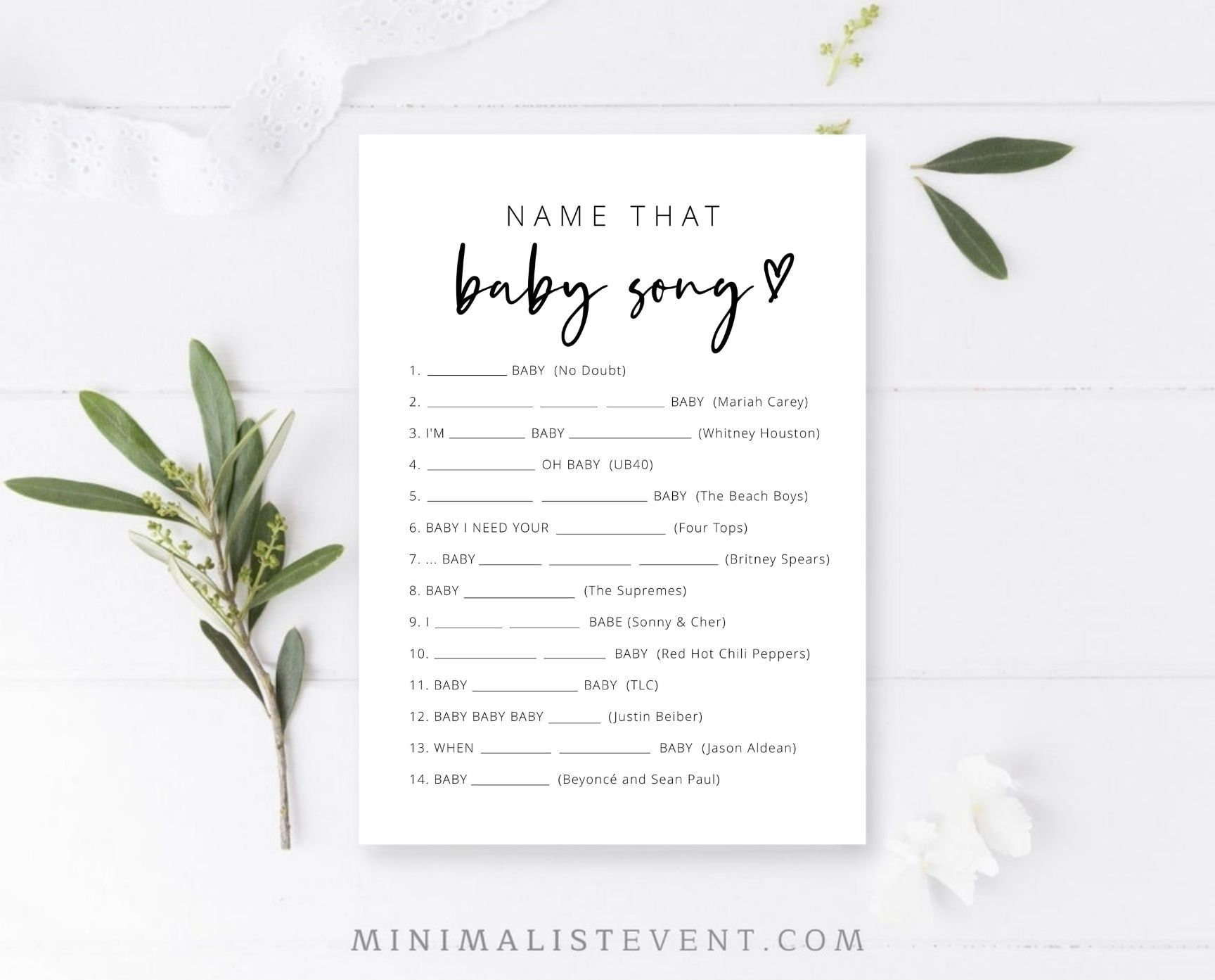CARLY Baby Shower Game Name That Baby Song Name That Baby Etsy