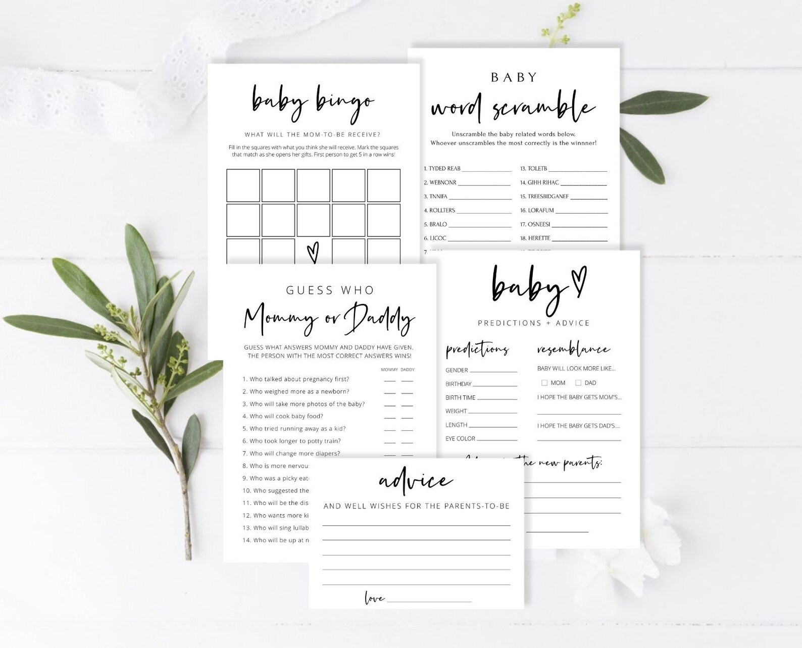 CARLY Baby Shower Game Bundle Printable Baby Shower Games Etsy