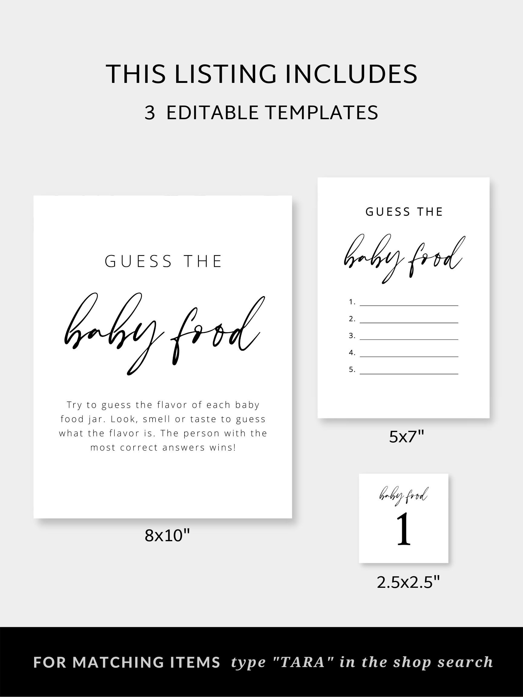 TARA Baby Shower Guess the Baby Food Game, Baby Shower Babies Food Game