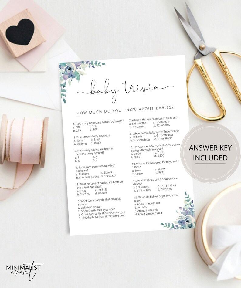 EVIE Baby Shower Trivia Printable Baby Shower Questions Game Etsy