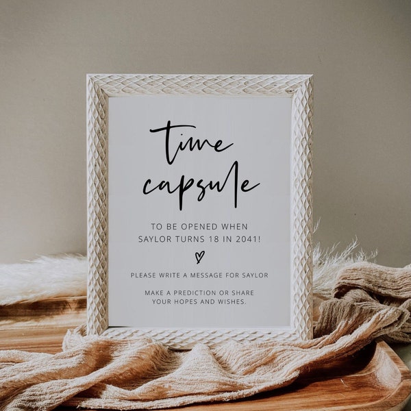 CARLY Time Capsule Sign Template, Time Capsule First Birthday, Time Capsule Cards Printable, Time Capsule for Baby, Baby Shower Games 389