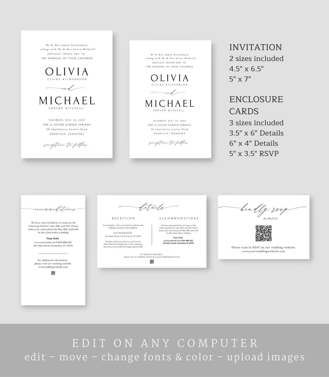 ARIEL Wedding Invitation Set Wedding Invitation Template Etsy