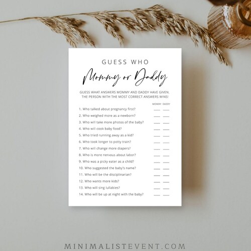 Guess Who Mommy or Daddy Mom or Dad Printable Baby Shower - Etsy
