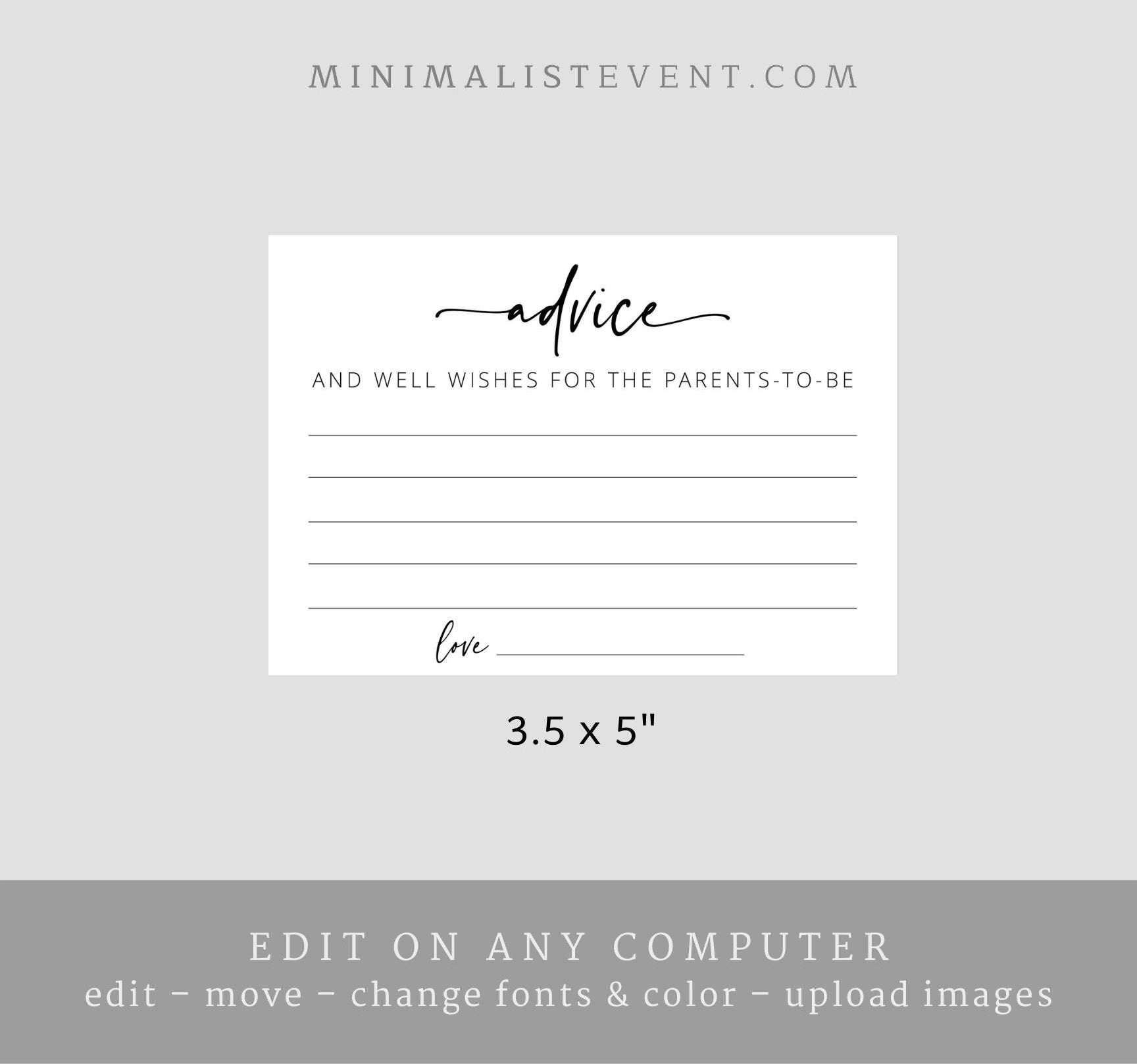 TIA Baby Shower Advice Card Template Printable Baby Advice Etsy