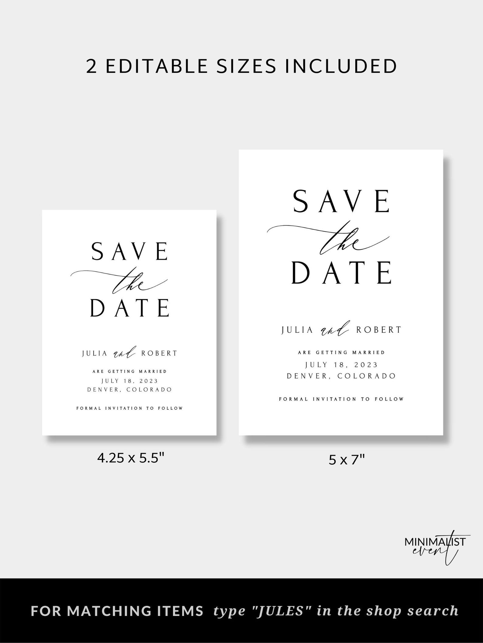 JULES Save the Date Template With Photo, Wedding Save the Dates