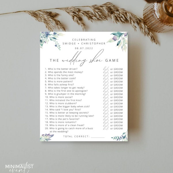 EVA Bridal Shower Shoe Game Template, Wedding Shoe Game Bridal Shower, Bridal Shower Games Instant Download, Bridal Shower Games Floral 415