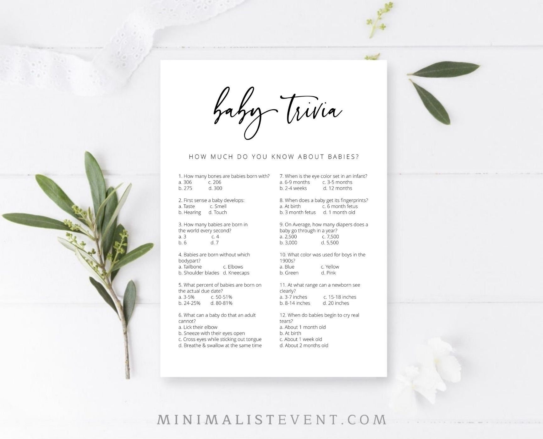 TIA Baby Trivia Baby Shower Game Template, Baby Shower Trivia Game