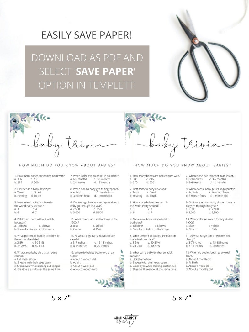 EVIE Baby Shower Trivia Printable Baby Shower Questions Game Etsy