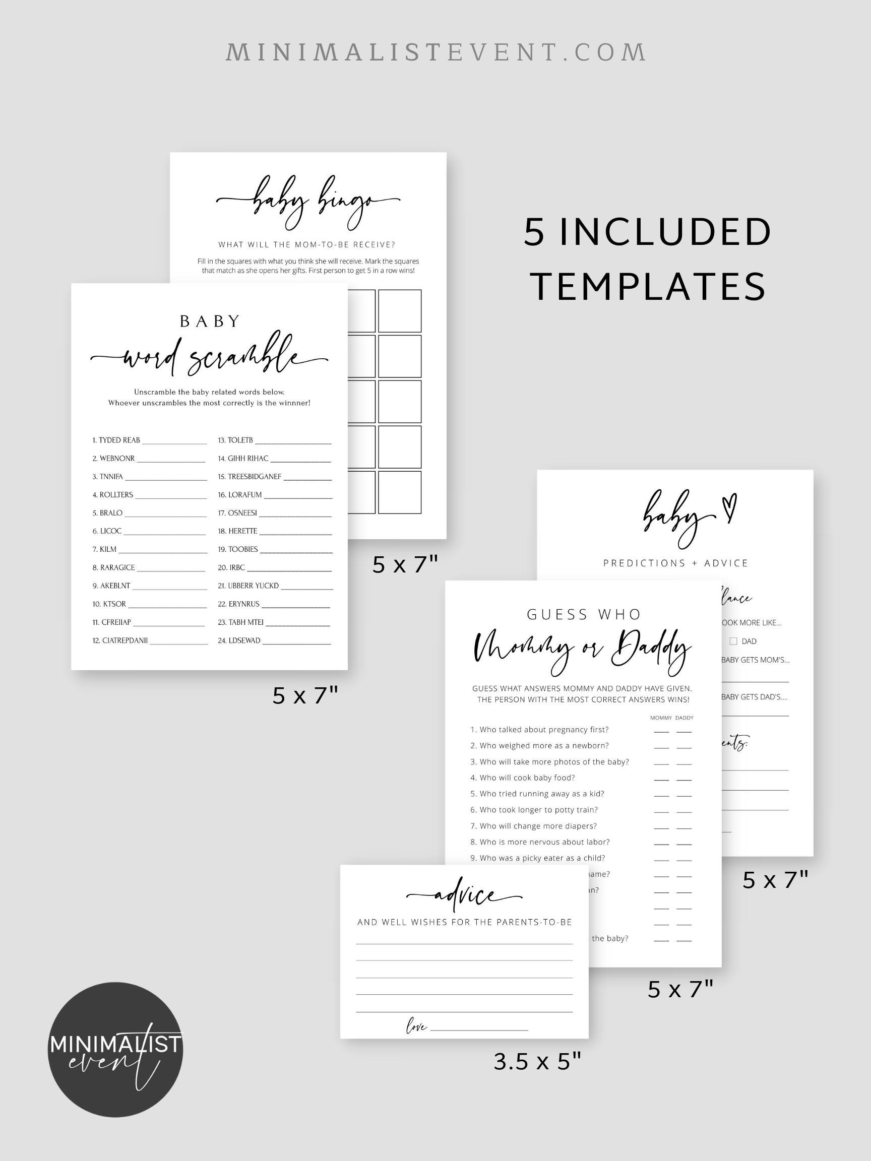 TIA Baby Shower Game Bundle Template Download Printable Baby - Etsy