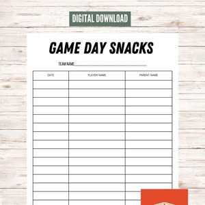 Snack Schedule Sign up Sheet, Soccer snack sign up, Team snack Schedule sign up sheet, game day snack sign up sheet, low ink printable