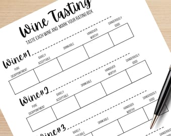 Wine Tasting Sheet, Wine Tasting Score Card, Wine Games, Wine Rating Sheet, Wine tasting note card, Funny Wine Tasting Party, Girls Night