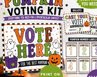 Kit de votación para calabazas, tarjetas de votación para el concurso de calabazas de Halloween, tarjetas de votación para el tallado de calabazas, concurso de decoración de calabazas, vota por la mejor calabaza.