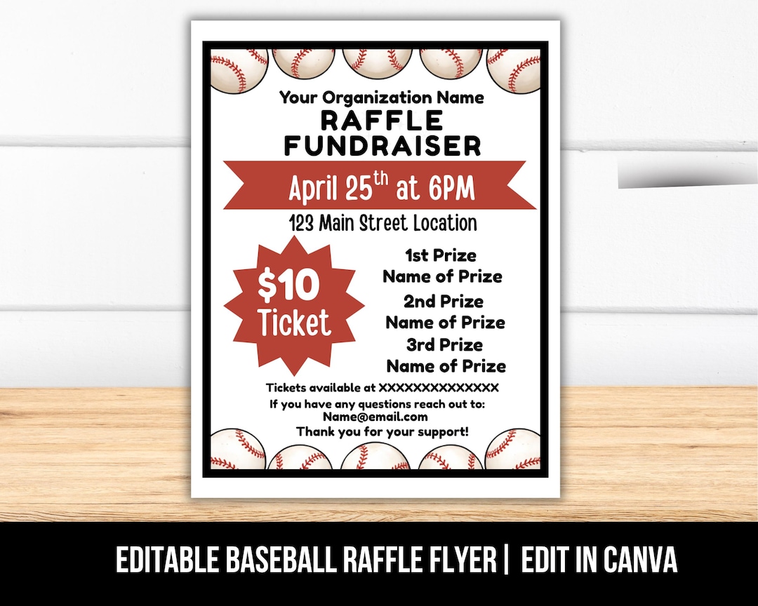 Baseball Ticker Raffle Editable Baseball Fundraiser Raffle Flyer, Baseball Flyer Template ...