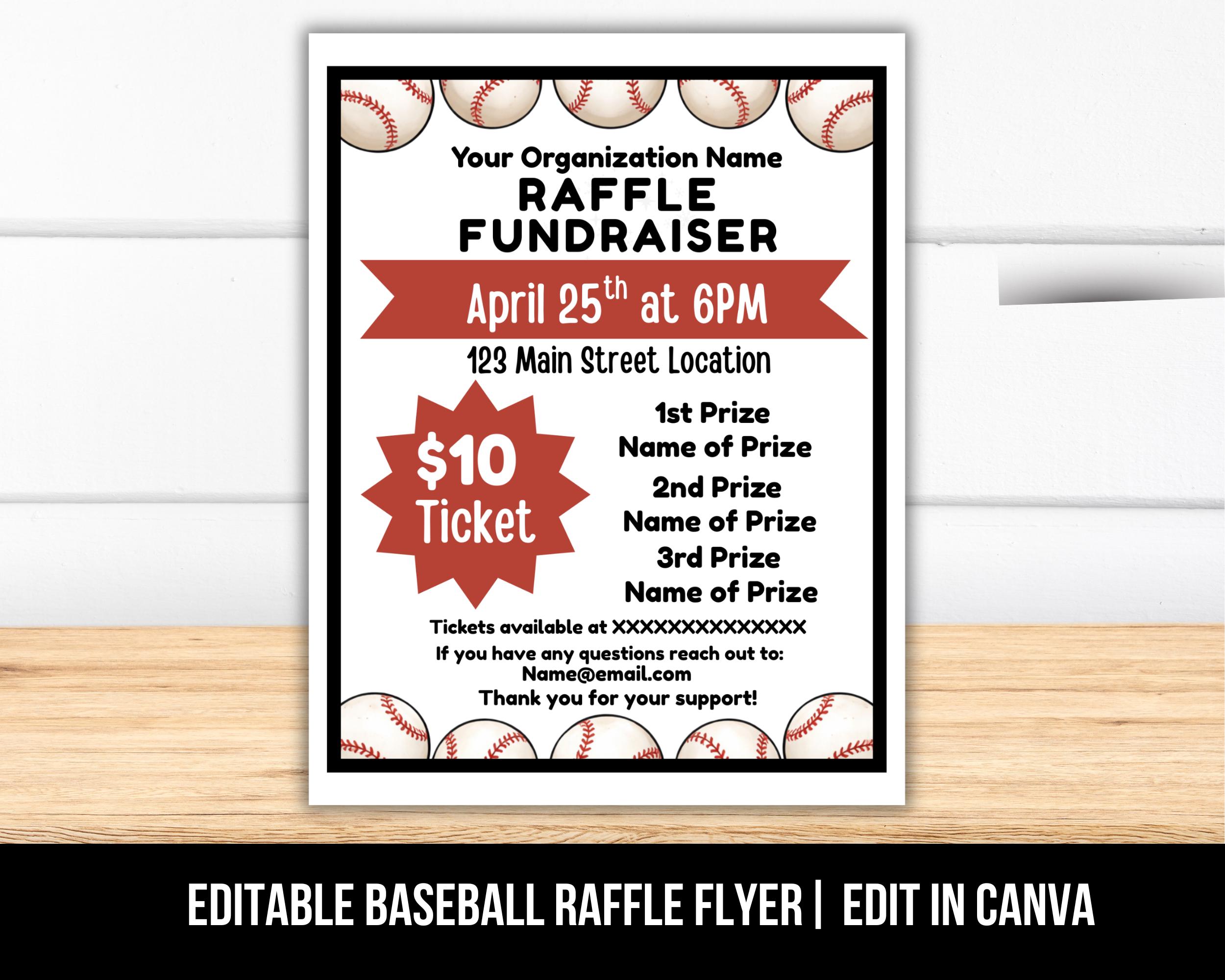 Baseball Raffle Card Editable Baseball Fundraiser Raffle Flyer, Baseball Flyer Template ...