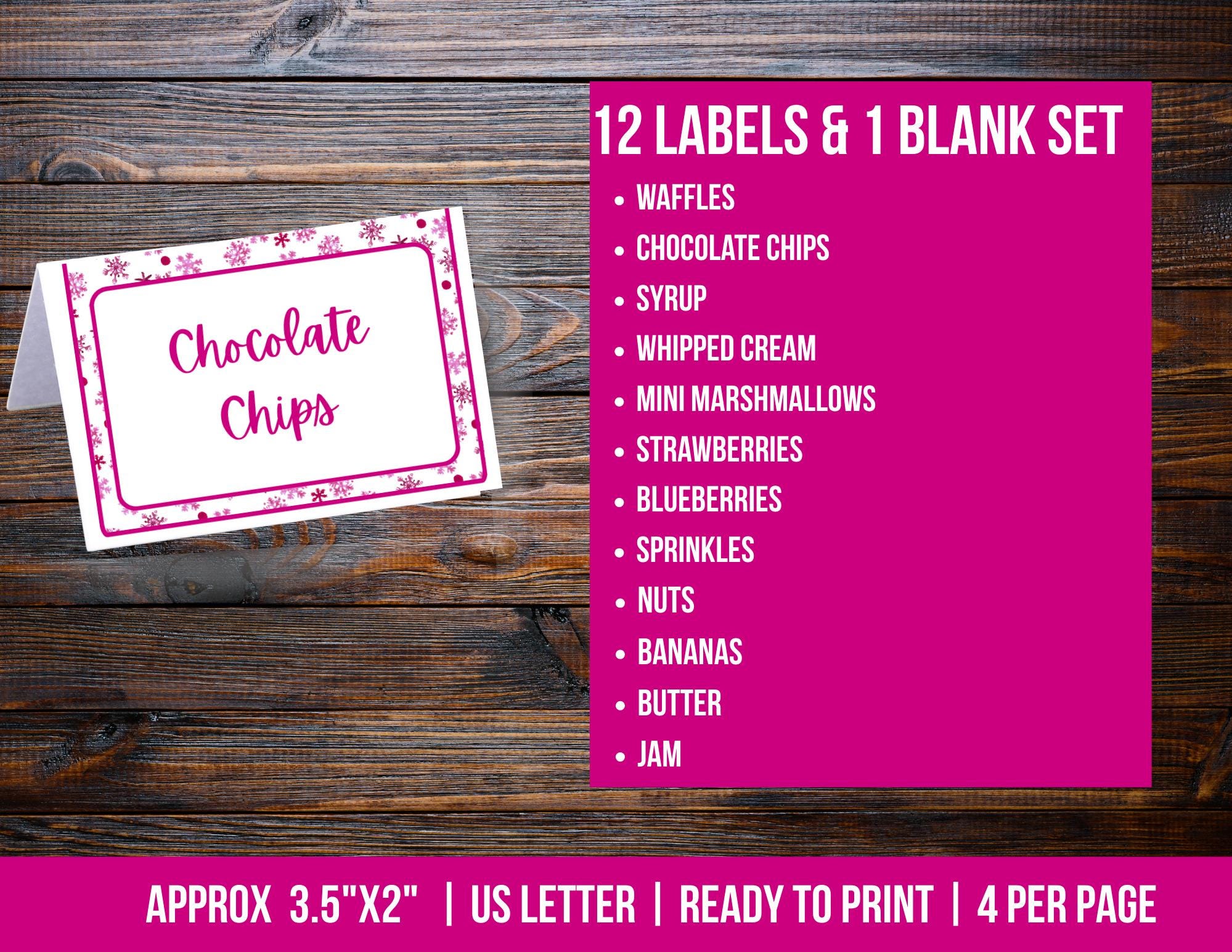 Waffle Label Pink Winer Snowflake Waffle Bar Sign and Food Labels , Waffle Station ...