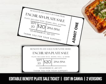 Bewerkbaar ticket voor benefietverkoop inzamelingsactie, sjabloon inzamelingsactie bordverkoop, inzamelingsactie maaltijdverkoop, inzamelingsactie medisch voordeel,