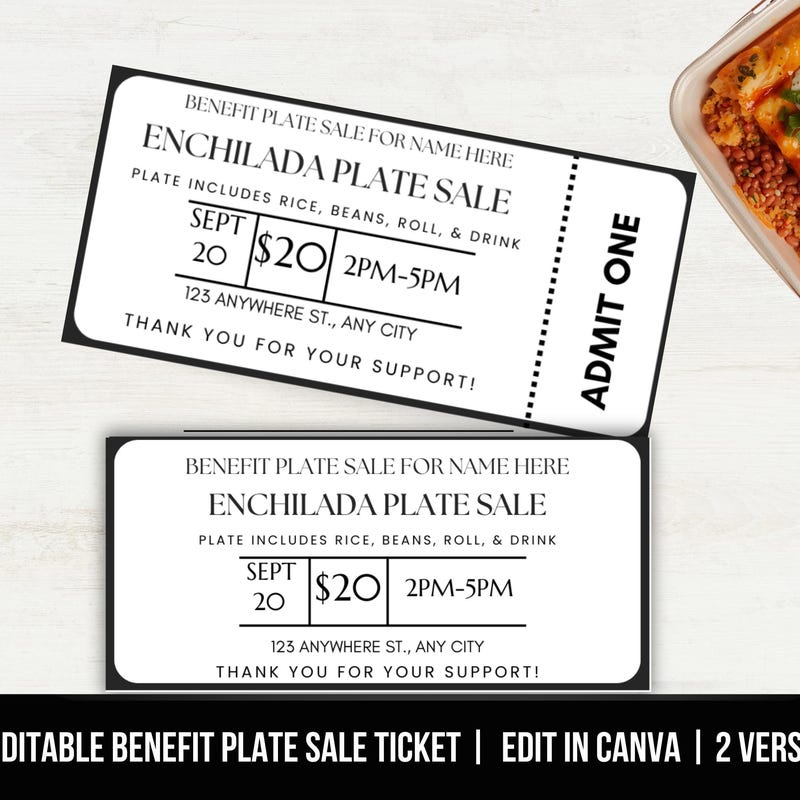 Benefit Plate Sale Ticket Template - Etsy