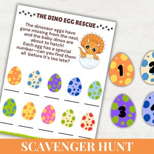 Dinosaur Birthday Party Scavenger Hunt, Dinosaur Party Game, Dinosaur Themed Birthday Game, Scavenger Hunt for Little Kids,  Dinosaur Game
