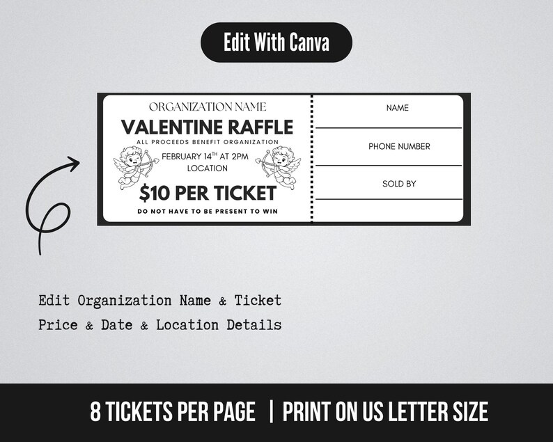Editable Valentine Raffle Ticket Template, Valentine Raffle Fundraiser ...
