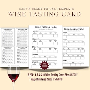 Cartão de pontuação para degustação de vinhos, Cartão de degustação de vinhos, Festa de degustação de vinhos, Festa divertida de degustação de vinhos com 5 vinhos, Folha de degustação de vinhos, Jogo para festa de vinhos
