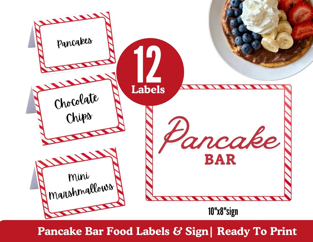 Pancake Bar Sign and Food Labels , Pancake and Pajama Party, Pancake ...