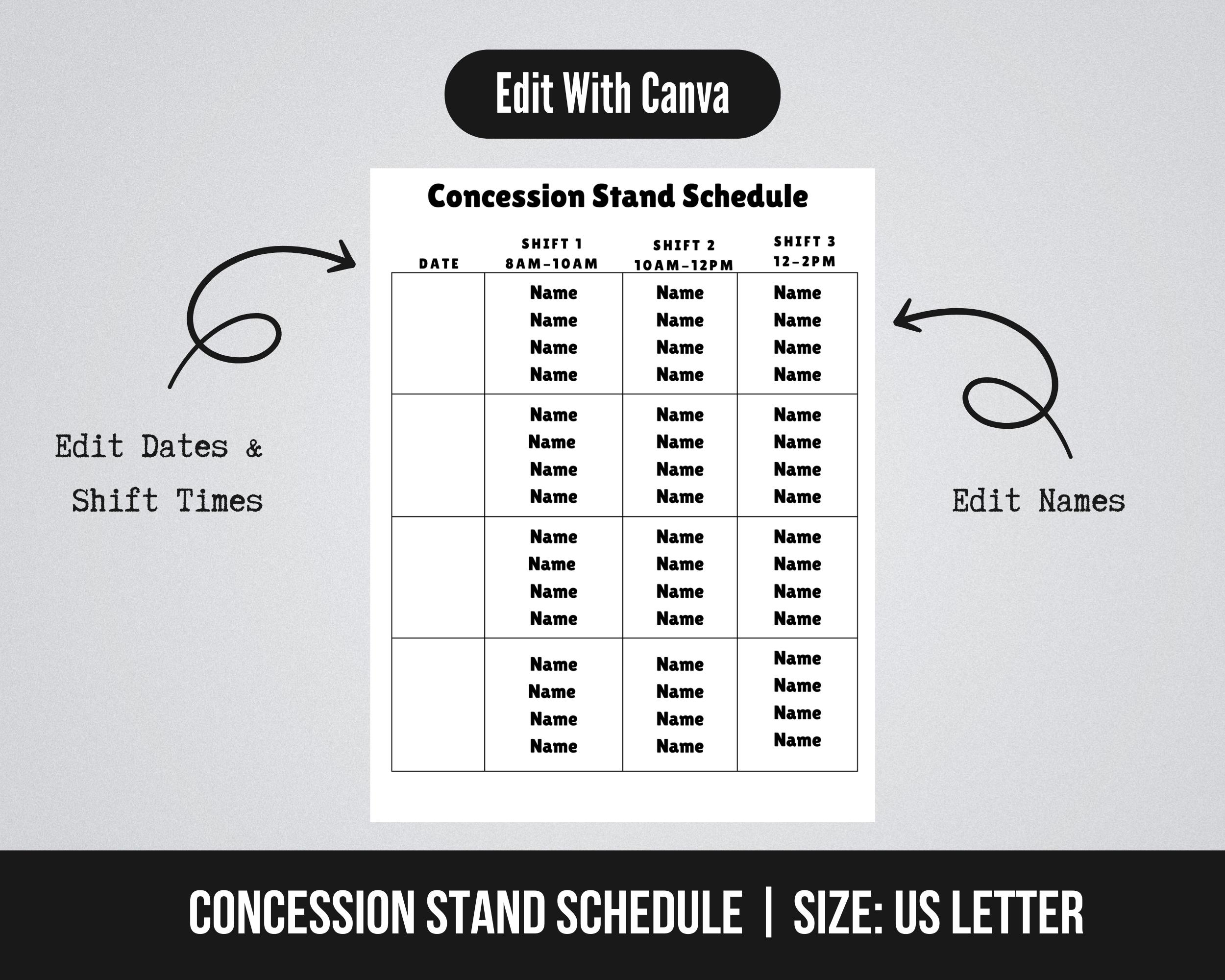 Editable Concession Stand Operations Organizer Kit ,concession ...