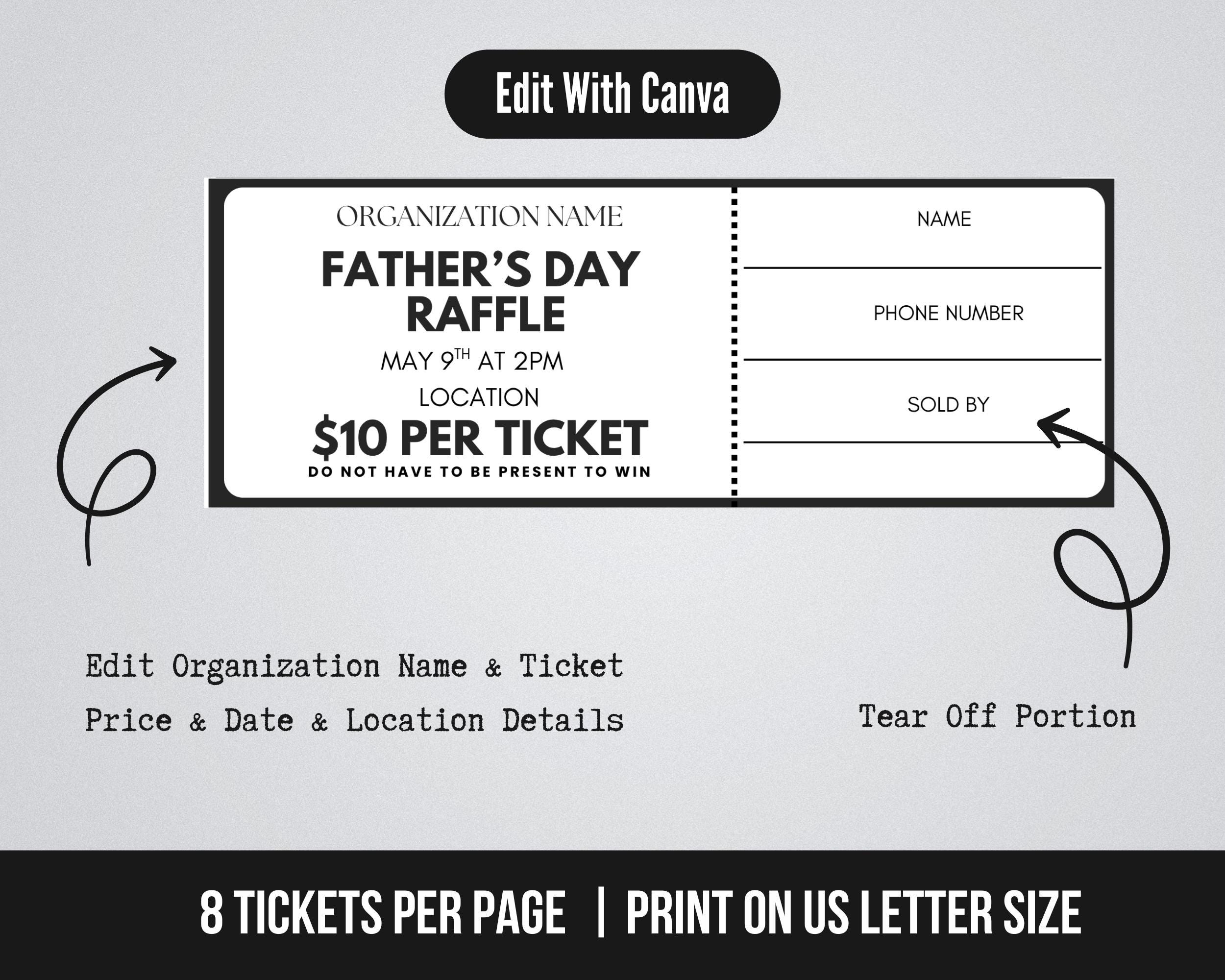 Pto Day Raffle Editable Father's Day Raffle Ticket Template, Fathers Day Raffle ...