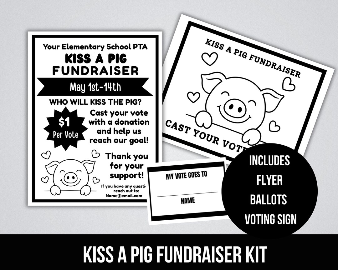Hog Raffle Sign Editable Kiss A Pig Fundraiser Event Flyer Kit, Voting Fundraiser ...