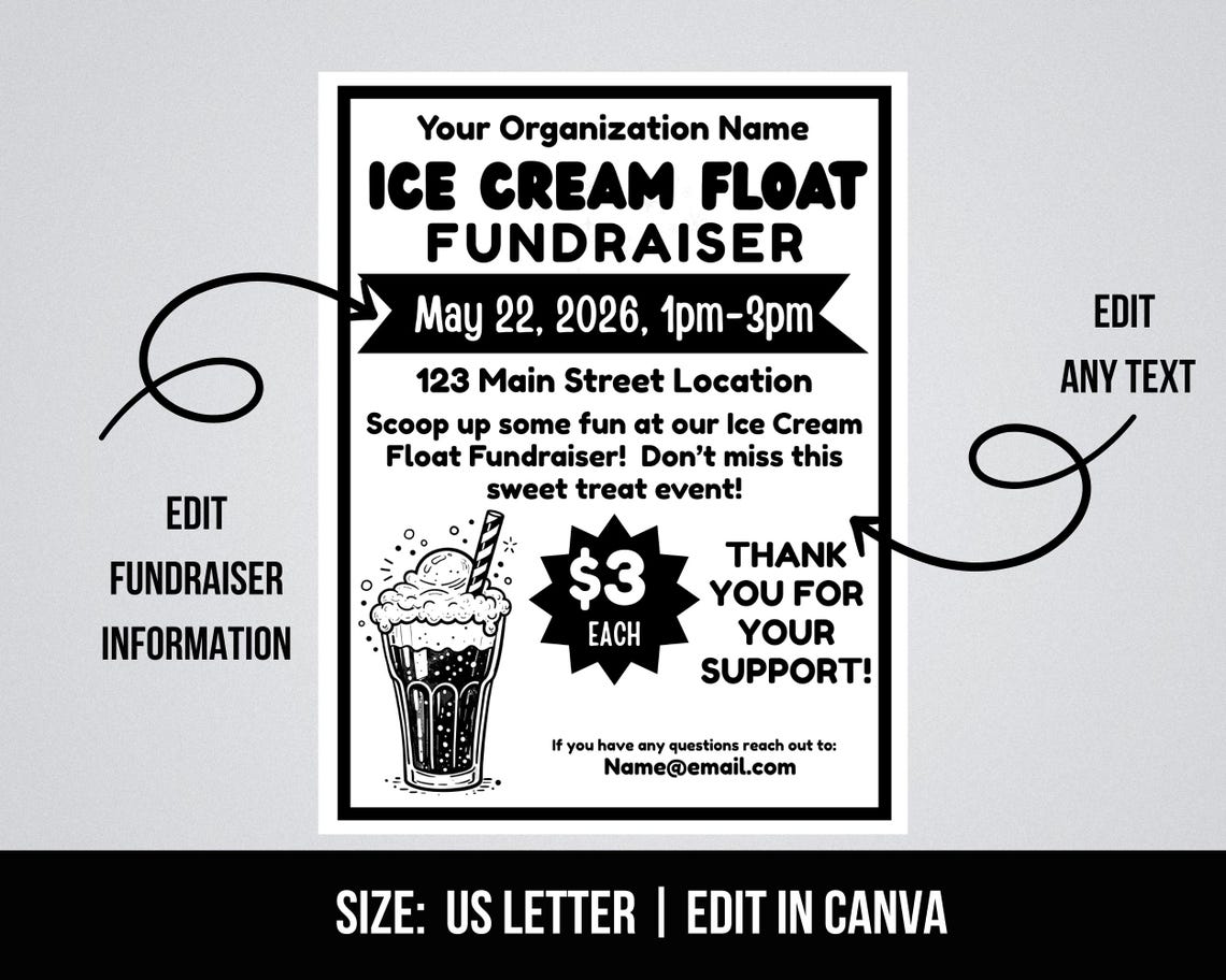 Editable Ice Cream Float Fundraiser Flyer, Root Beer Float, Summer ...