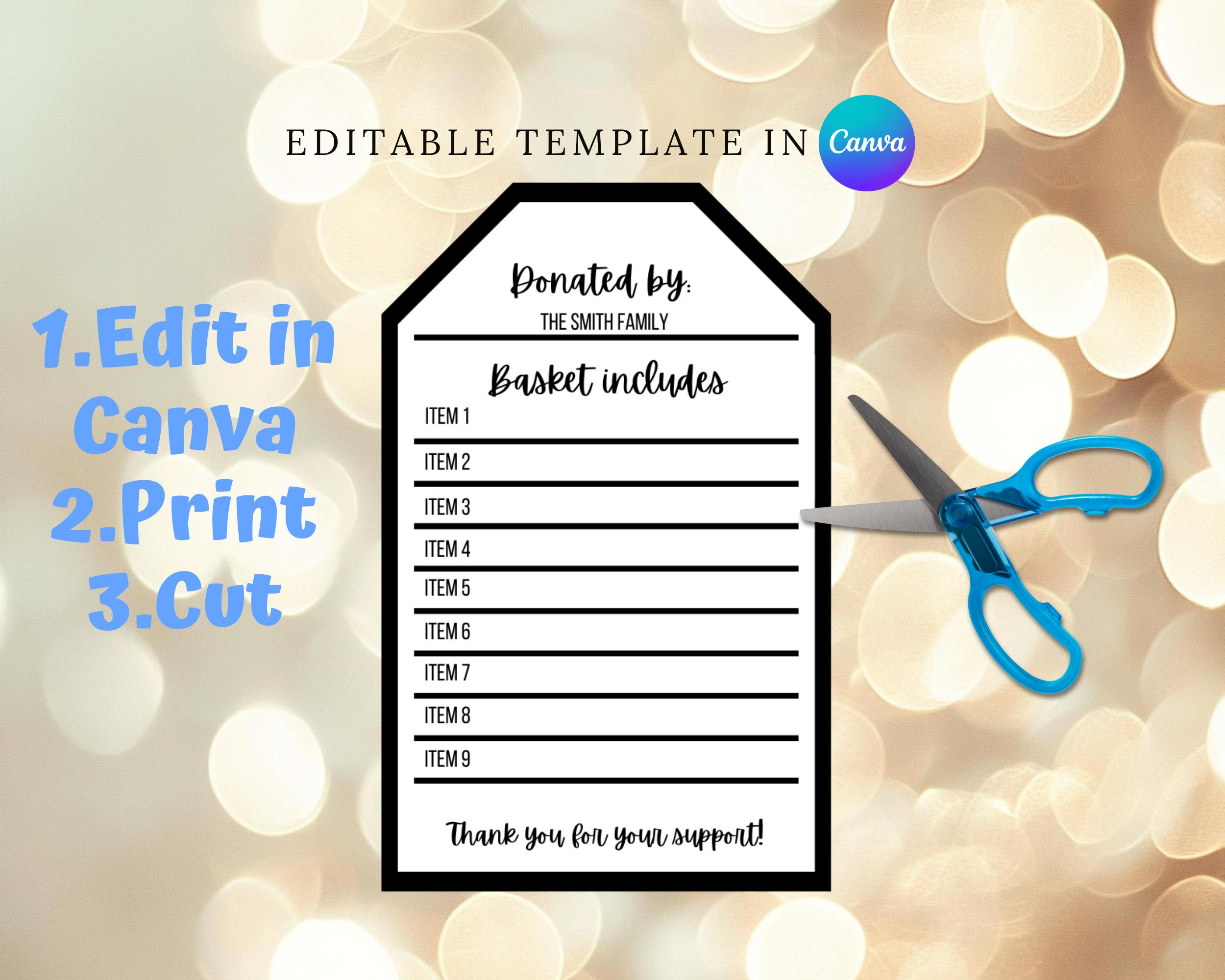 Editable Raffle Basket Tags, Silent Auction Tag Template, Fundraiser ...