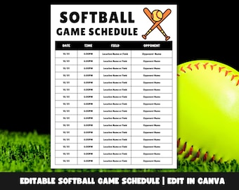 Bewerkbare sjabloon wedstrijdschema softbal, schema softbalteam, schema softbal, schema softbal speeldag, schema jeugdsporten