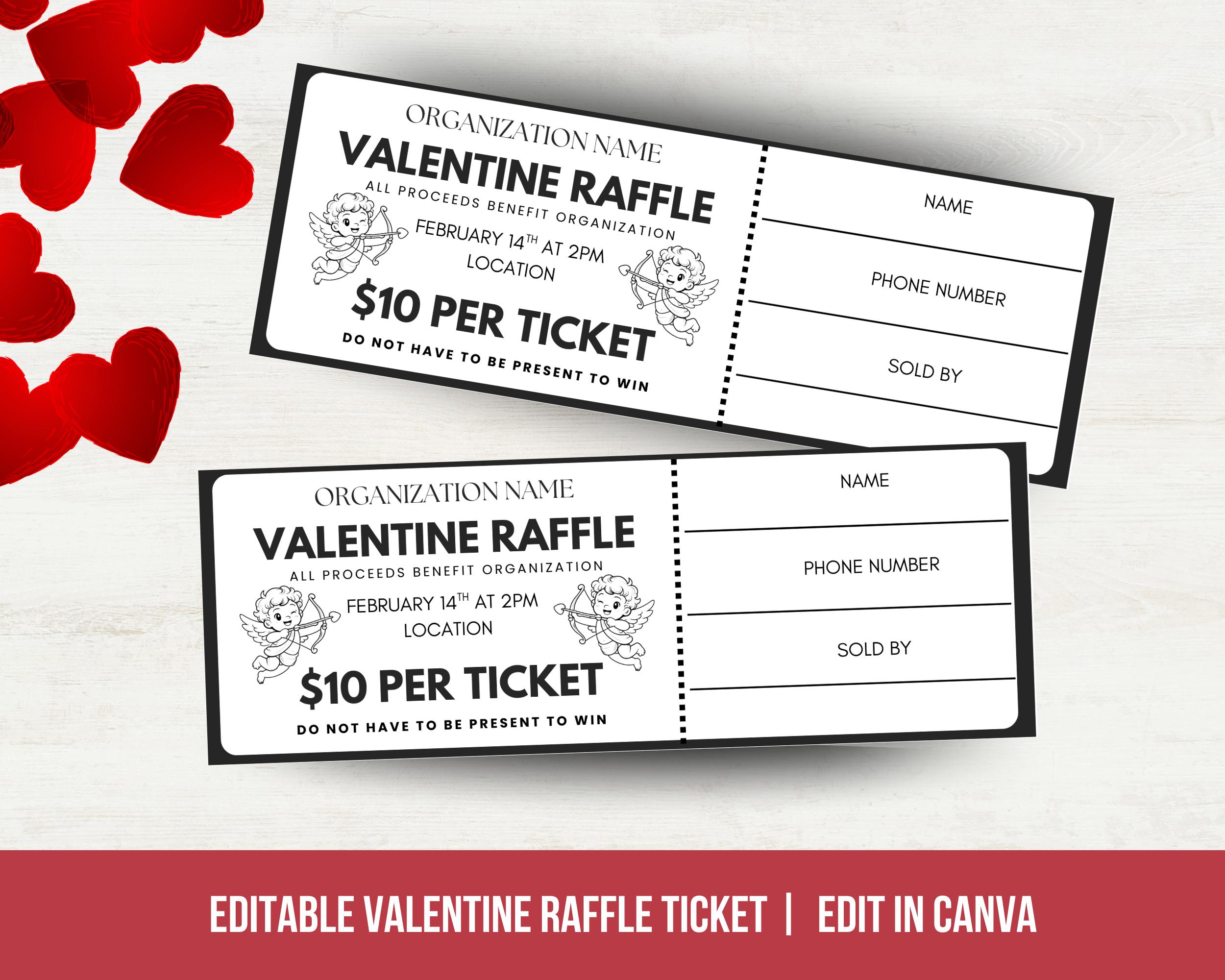 Valentine Raffle Creation Editable Valentine Raffle Ticket Template, Valentine Raffle Fundraiser ...