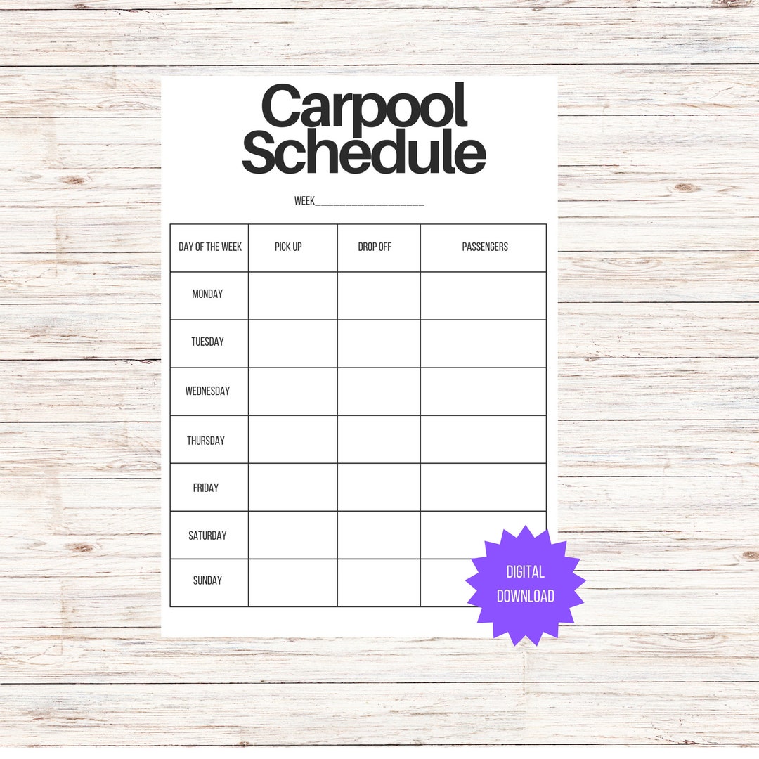 Carpool Schedule for School, Carpool Schedule for Work, Carpool Carpool Schedule for School, Carpool Schedule for Work, Carpool