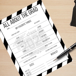 Graduate Favorite Things List, Senior All About Me, Senior Favorite Things, Graduate Questionnaire, graduate gift survey, adopt a senior