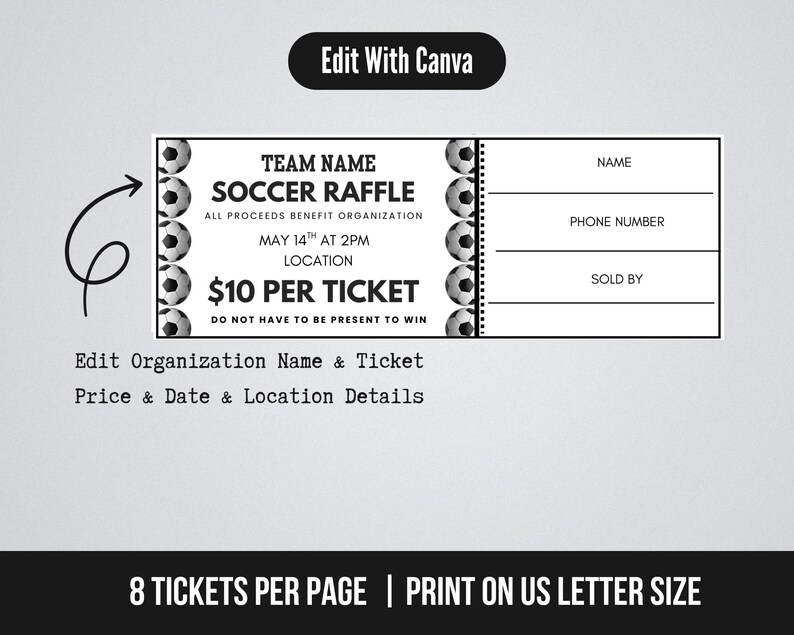 Editable Soccer Fundraiser Raffle Ticket Template, Raffle Ticket for ...