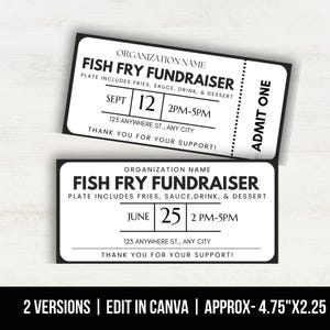 Fish Fry Fundraiser Ticket Template, Fish Fry Plate Sale Fundraiser Template, Fundraiser, Community Church Fundraiser, Benefit Plate Sale